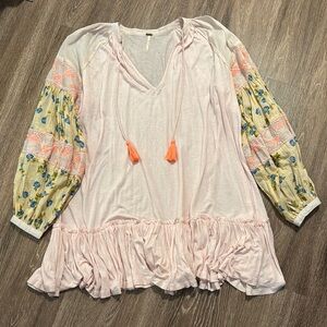 Free People Mini Dress / Tunic with 3/4 beaded Sleeves